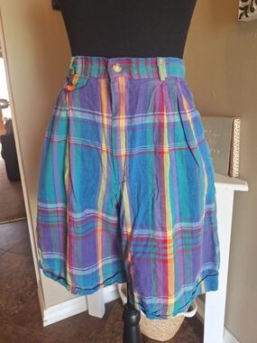 VTG Ralph Lauren Preppy Purple Teal Plaid Bermuda Shorts